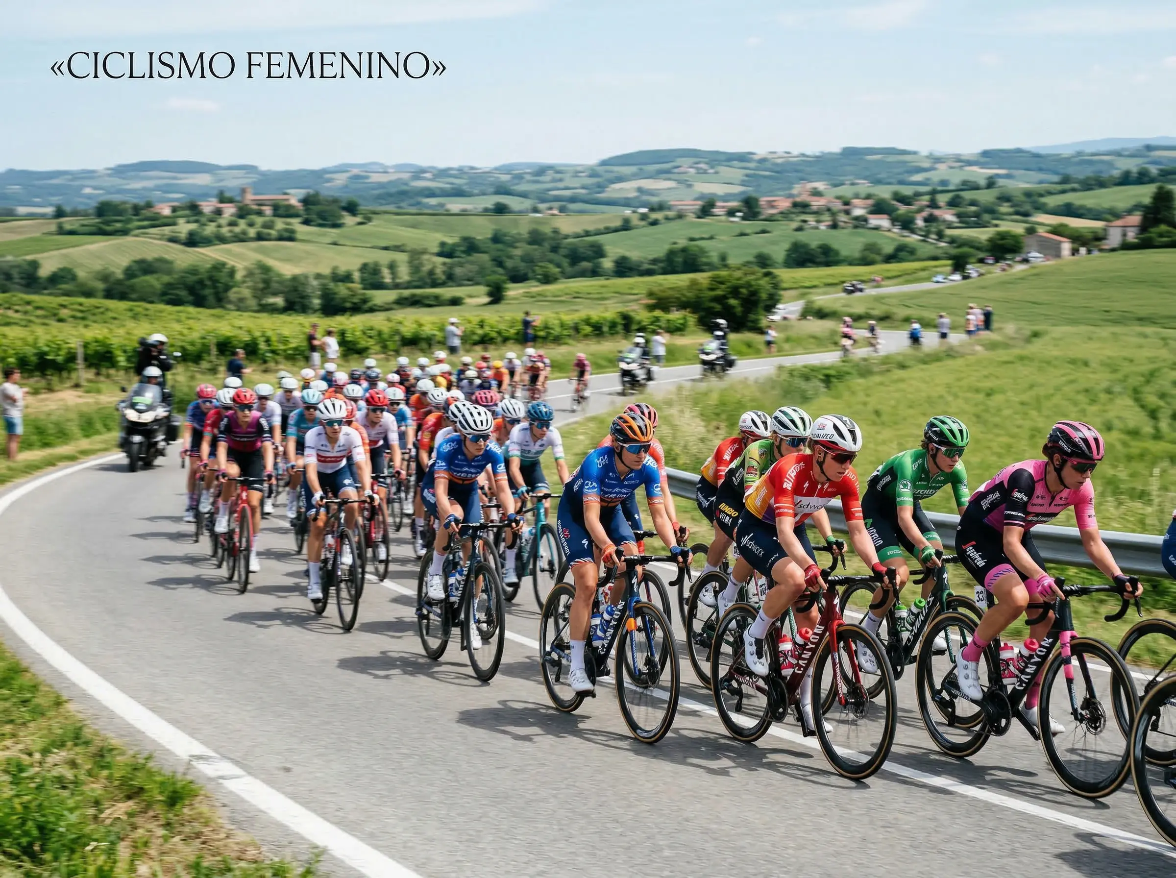 Pelotón de ciclismo femenino profesional en competición durante una etapa del Women WorldTour